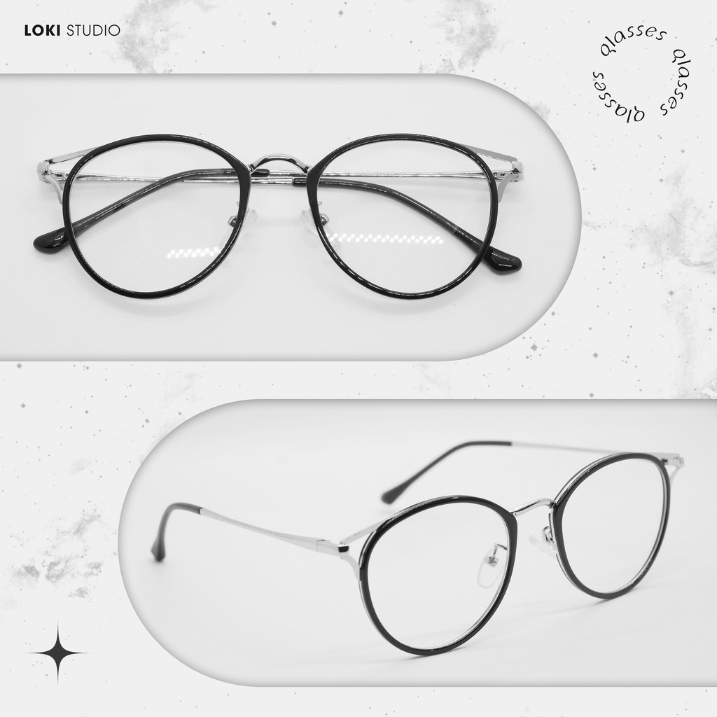Gọng kính cận classic nam nữ 90029 LOKI kim loại mắt kiếng không độ bền đẹp thời trang Hàn Quốc trendy