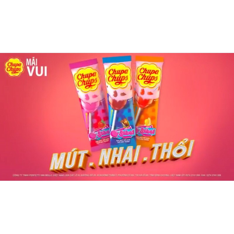 Kẹo mút Chupa Chups với gum thổi bên trong Big Babol [Cola, Dâu, Cam] 15g