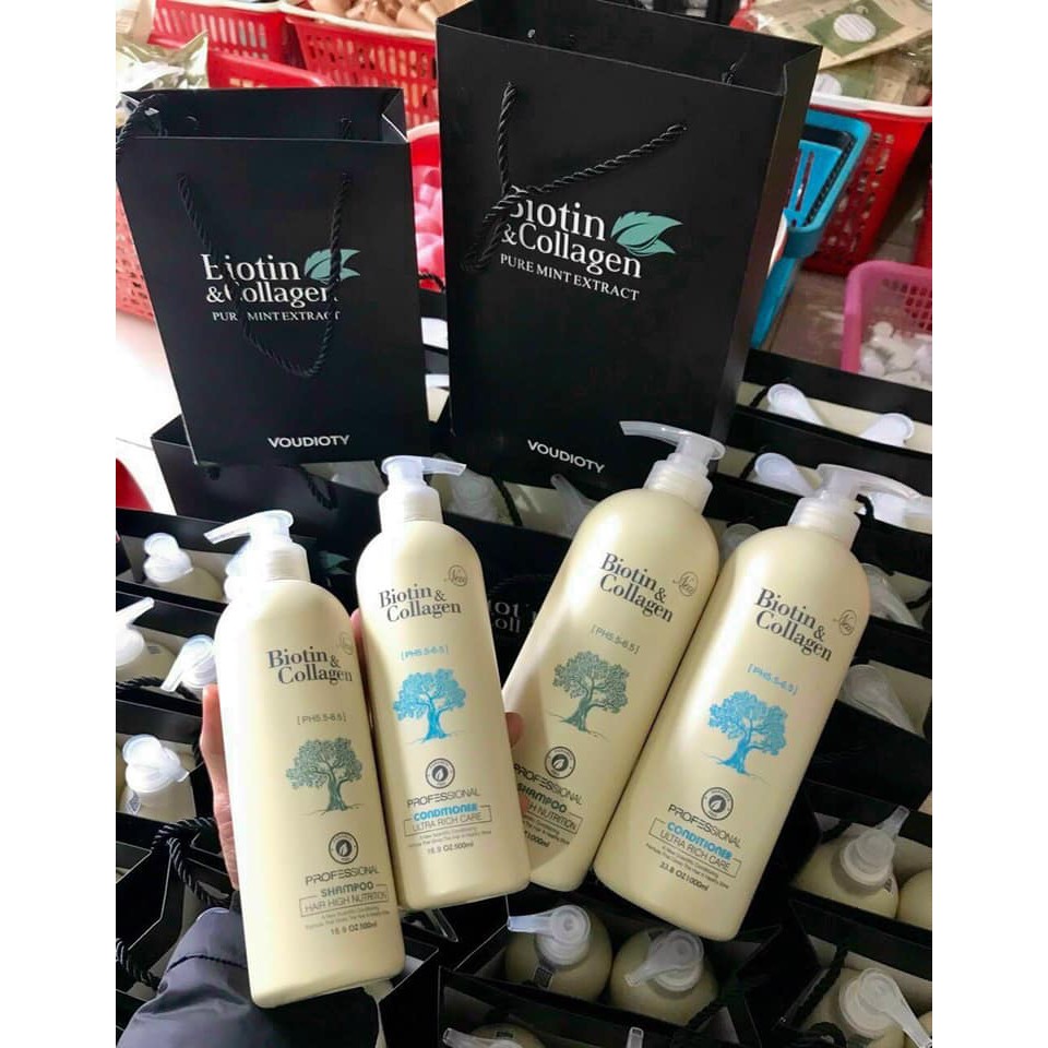 Biotin Collagen -Cặp Dầu Gội, Xả - Chống Rụng Kích Thích Mọc Tóc Siêu Mềm Mượt Biotin & Collagen 1000ml [Chính hãng)