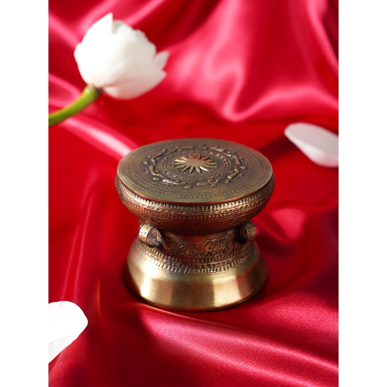 Trống đồng đúc, gò tay, Trống đồng đông sơn mini đk 8cm để bàn làm việc, trang trí, quà tặng