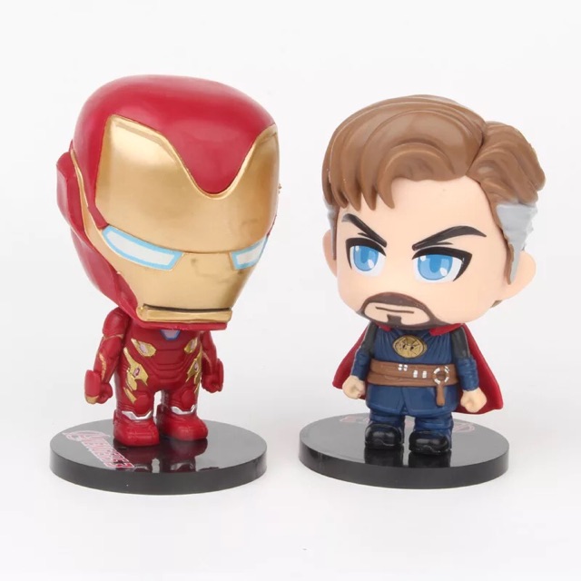 Set 6 Mô Hình Avengers Q Hulk Thanos Iron man Dr Strange Spider man Captain 2 size 6cm &amp; 10cm