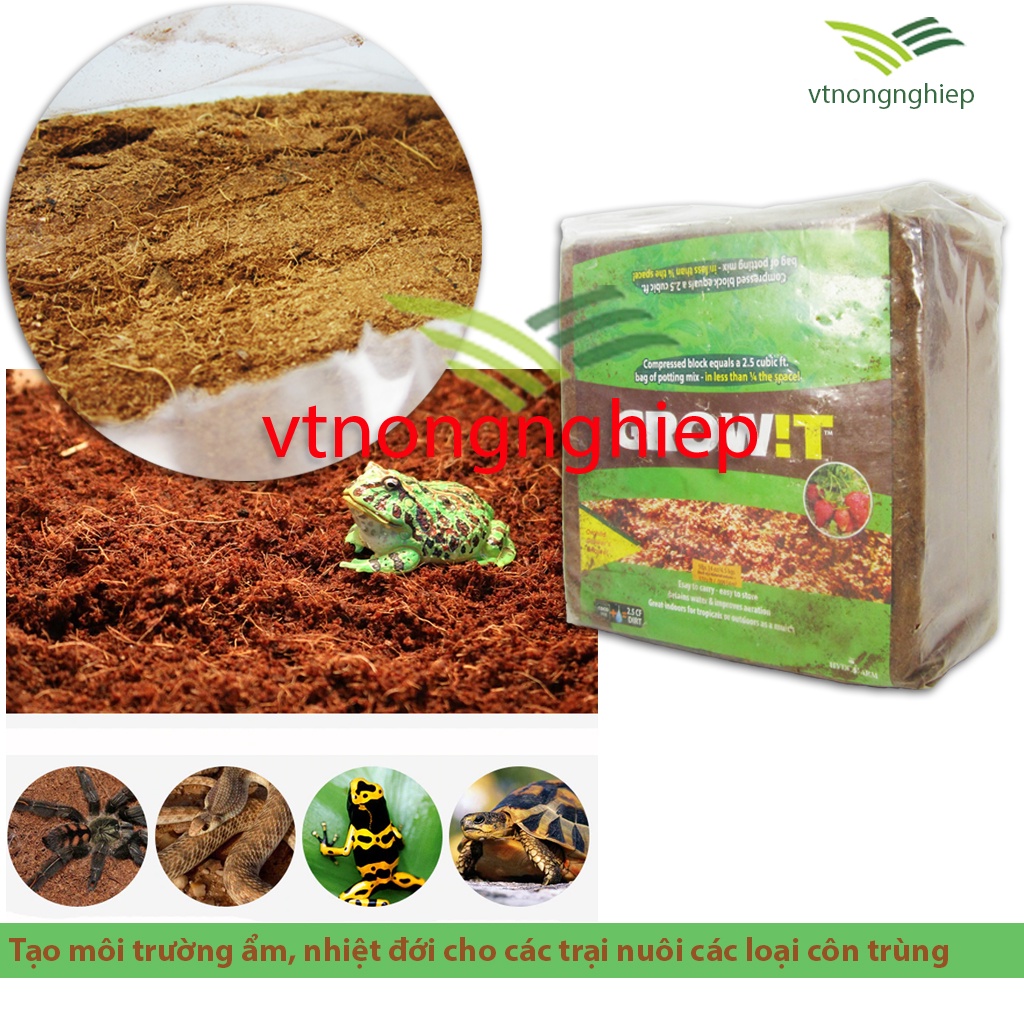 Xơ dừa bột GROW!T- Coco Coir Mix, mụn dừa ép khối, kiện 28x28x16.5cm, 4.5kg, dùng cho cây cảnh, cây hoa, rau mầm.