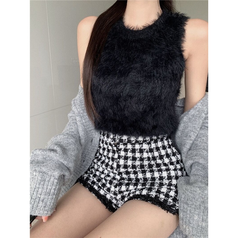 Áo dệt kim sát nách cổ tròn màu trơn đơn giản hợp thời trang