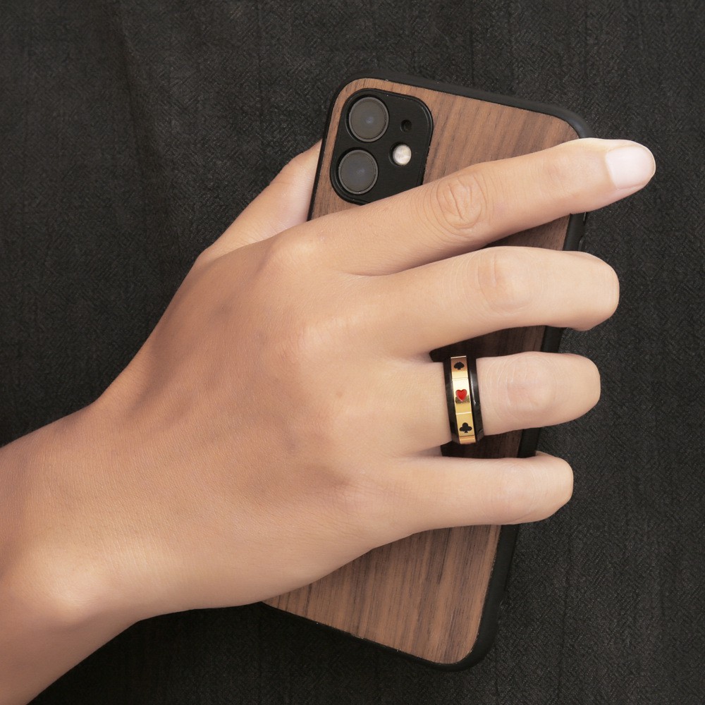 Nhẫn thời trang nam nữ TITAN tâm xoay black jack ma mị hoạ tiết poker bao quanh - Mẫu N021