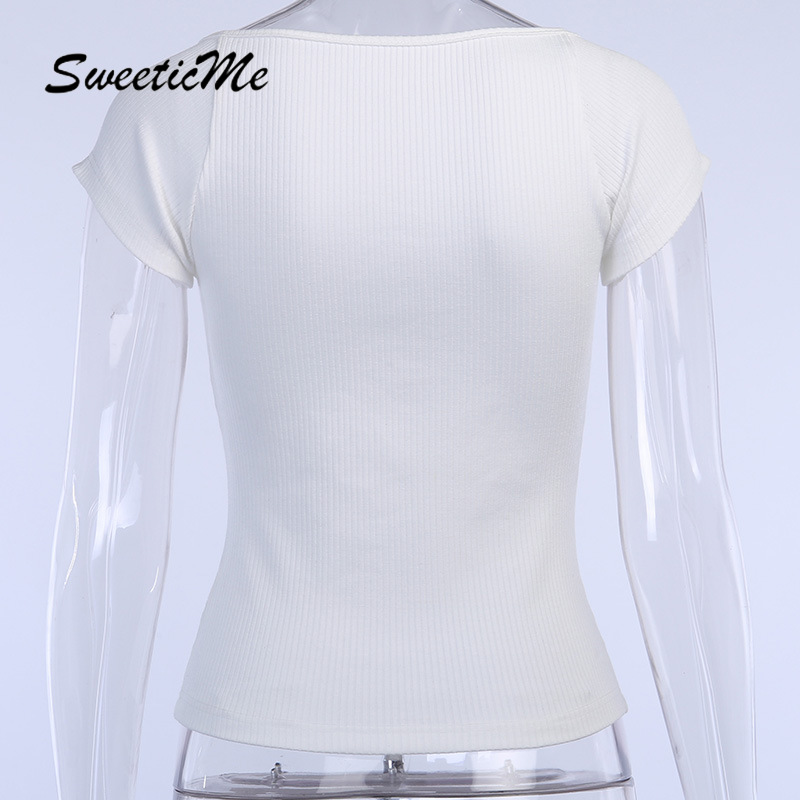 Áo Thun Cotton Tay Ngắn Cổ Thấp Màu Trơn Thiết Kế Mới Thời Trang Dành Cho Nữ