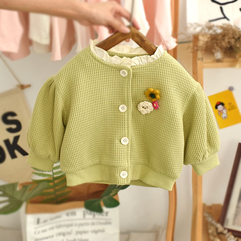 Áo Khoác Cardigan Len Dày Cài Nút Thời Trang Xuân Thu Cho Bé Gái