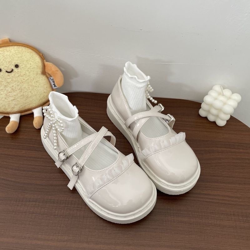 GIÀY LOLITA DA BÓNG MŨI TRÒN DÂY CHÉO KHUY CÀI PHONG CÁCH ANH QUỐC