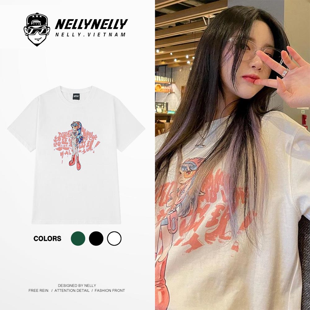 Áo phông NELLY form dáng rộng tay lỡ 100% cotton premium in hình SUPER GIRL mã N077