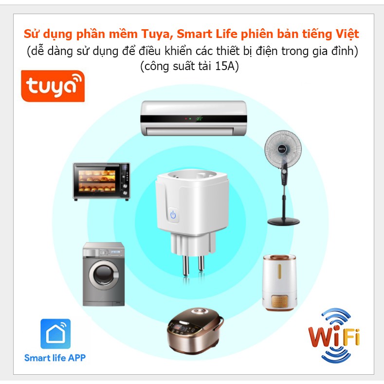 Ổ Cắm Wifi Điều Khiển Từ Xa 15A TUYA ,SMART LIFE công tắc điều khiển từ xa wifi