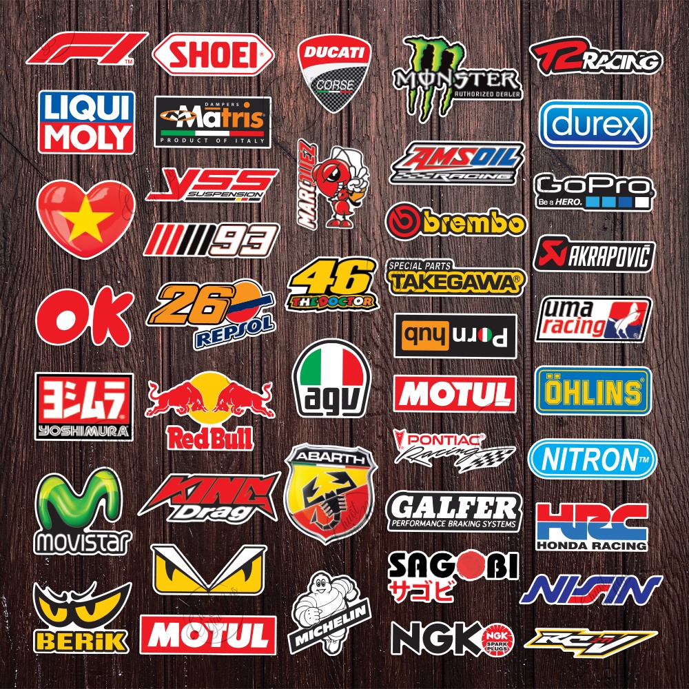 Bộ 40 logo tem decal không trùng dán trang trí xe máy nón bảo hiểm laptop điện thoại chống nước