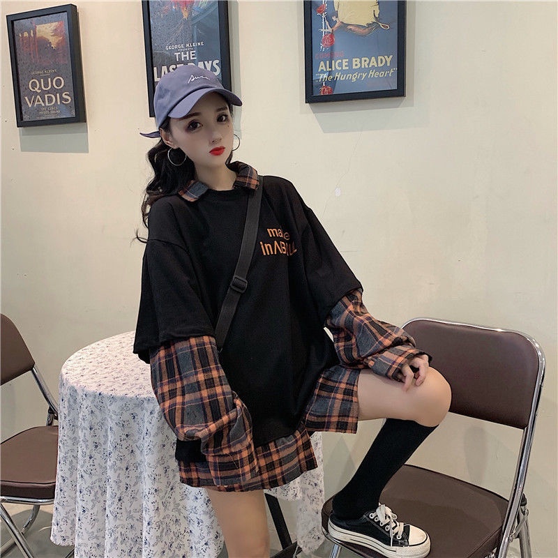 Áo Thun Nữ Dài Tay Giả Hai Lớp Thời Trang Hàn Quốc Mới