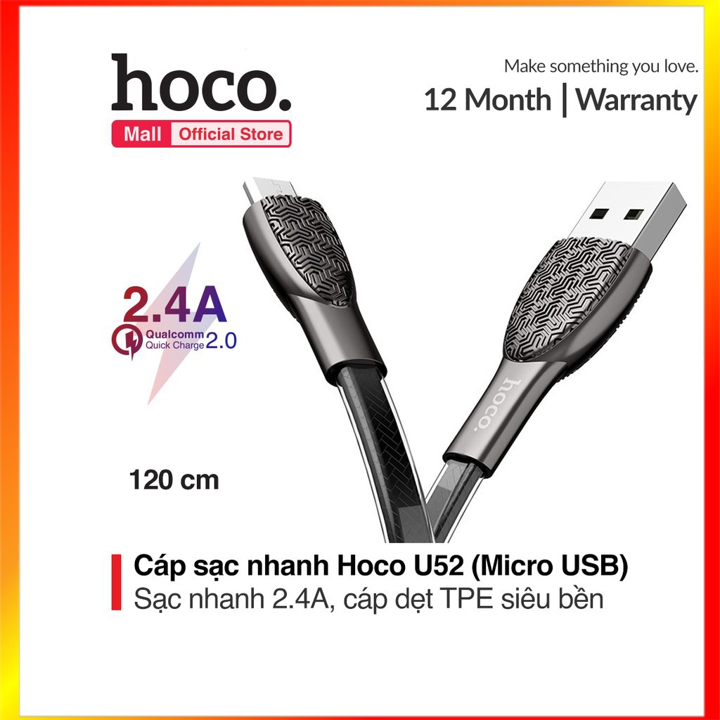 Cáp sạc Micro usb Hoco U52 sạc nhanh 2.4A dài 1.2m cho Smart phone Table - MrPhukien