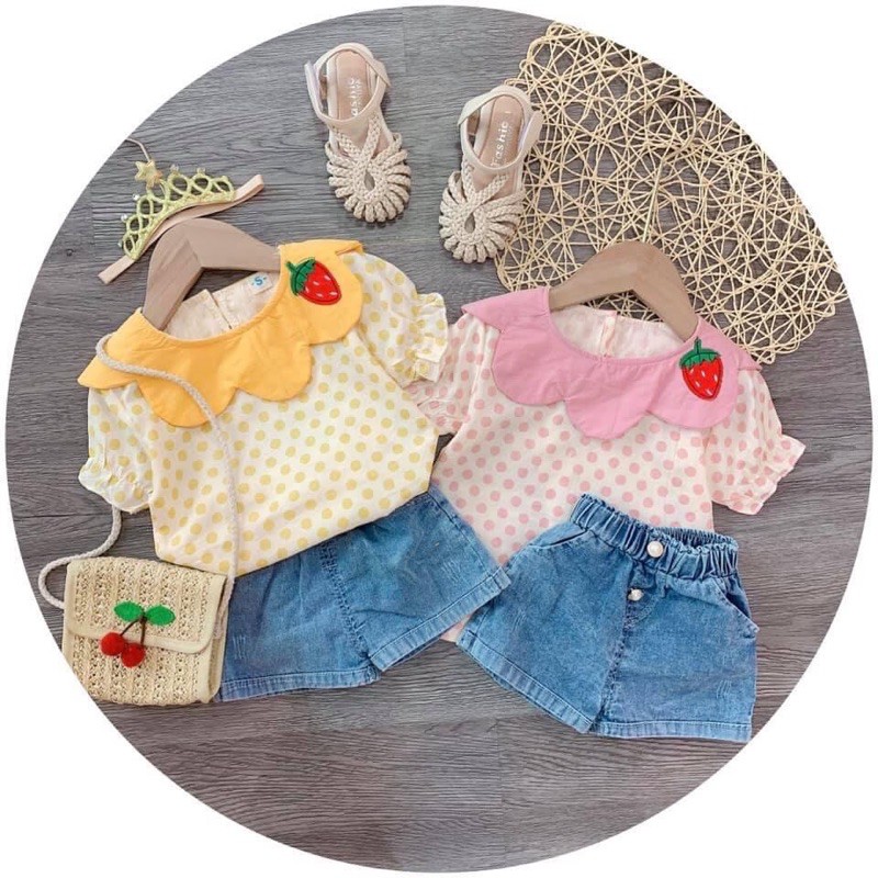 Bộ chấm bi cherry cho bé gái