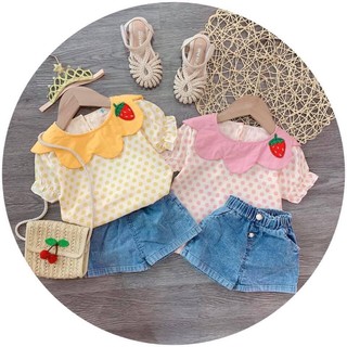 Bộ chấm bi cherry cho bé gái