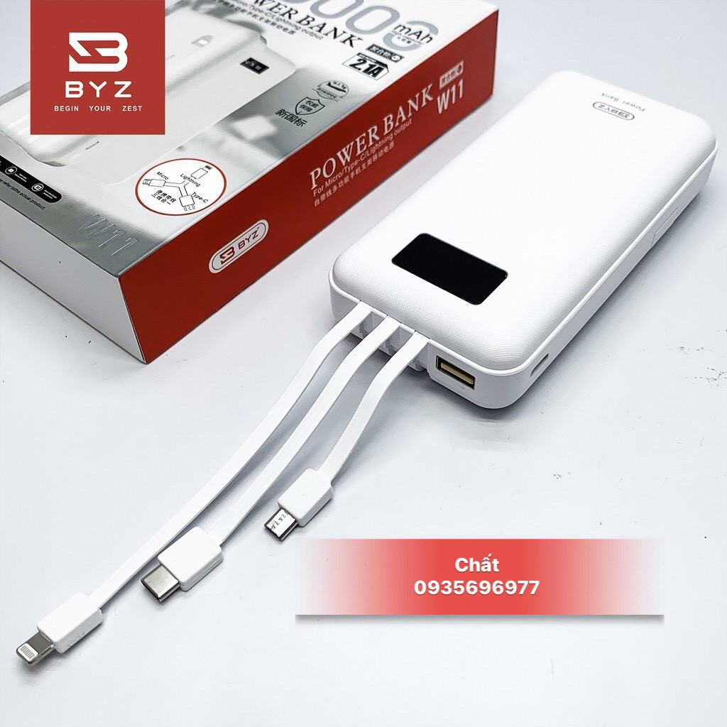 ( Free Ship ) Sạc Dự Phòng BYZ 20.000Mah kèm 3 đầu cáp tiện lợi - Ngon Bổ Rẻ.