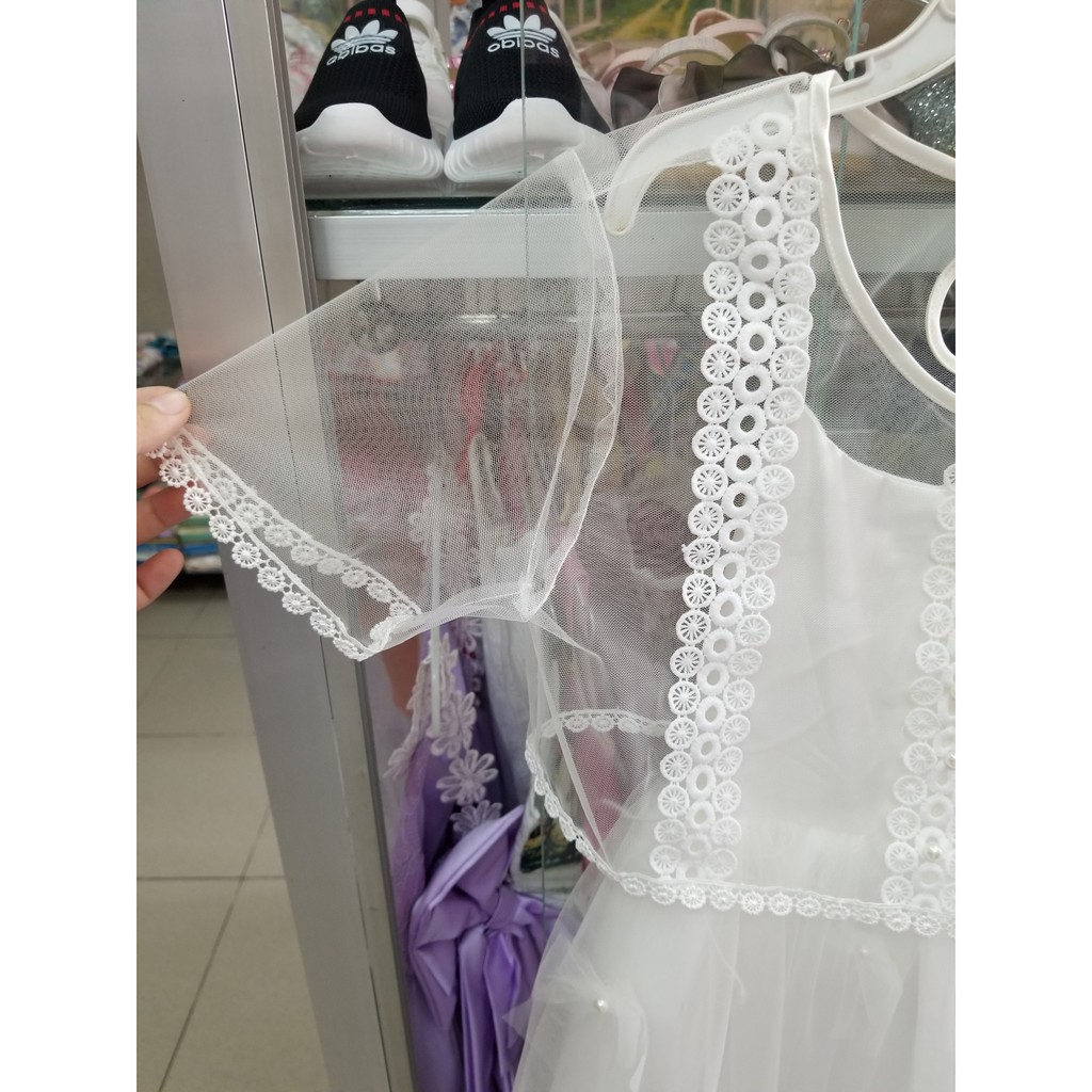 Bộ đầm trắng phong cách hanbook kèm áo khoác ren bé gái