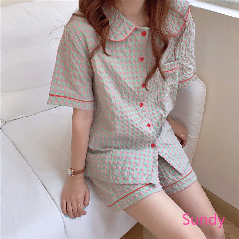 Bộ Đồ Ngủ Kẻ Sọc Kiểu Hàn Quốc Thời Trang Mùa Hè Cho Nữ