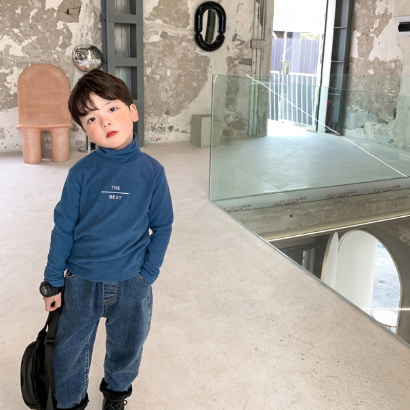 Áo thun cổ lọ in chữ thiết kế thời trang phong cách mùa thu cho bé trai