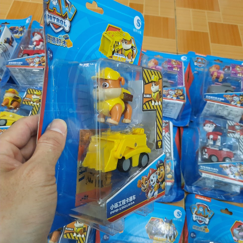 Mô hình xe cứu hộ pawpatrol chú chó cứu hộ nhân vật Rubble xe đồ chơi trẻ em bằng nhựa