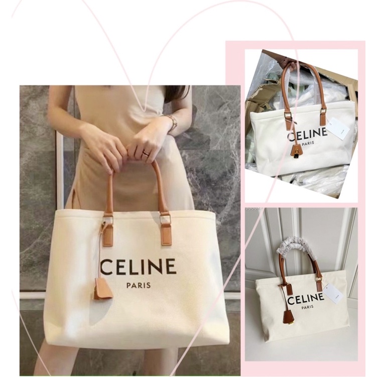 TNS-Túi tote canvas vừa laptop siêu hottrend Celinie Horizontal Cabas tote bag-chất canvas phối da nâu vintage