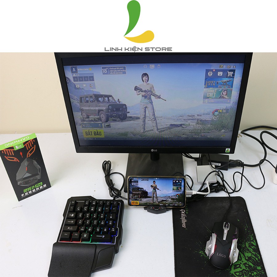 Bộ chuyển đổi  Lingzha 2 pro + combo bàn phím chuột GK103 + Cáp  type C to HDMI tặng dây HDMI chơi PUBG mobile siêu đỉnh