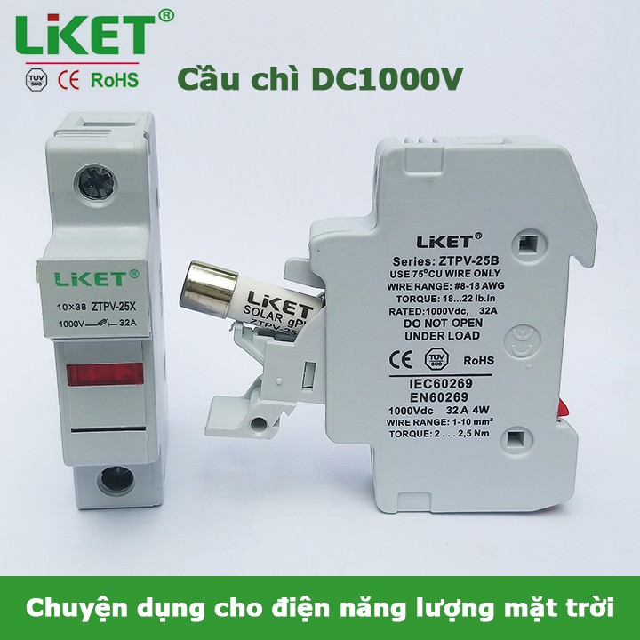 Bộ cầu chì LKET Solar 1000V DC cho điện năng lượng mặt trời 1A 2A 3A 4A 5A 6A 8A 10A 12A 15A 16A 20A