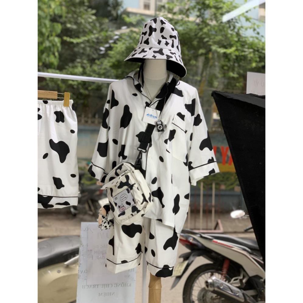 Bộ ngủ pijama bò sữa đùi nam nữ mặc đẹp chất kate thái có viền mềm mại thoải mái dễ thương KT04 . Mẫu 2021