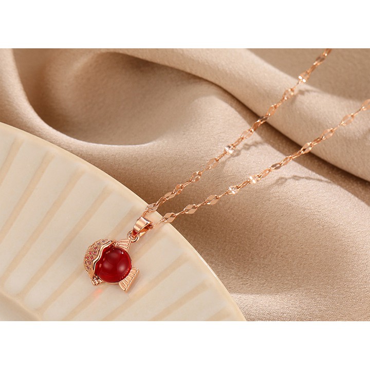 Dây chuyền nữ titan hình con cá đá đỏ siêu cute, bền màu, hợp thời trang