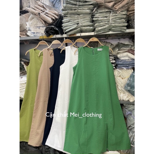Váy đũi suông sát nách XẺ CHÂN nhiều màu, đầm suông ba lỗ