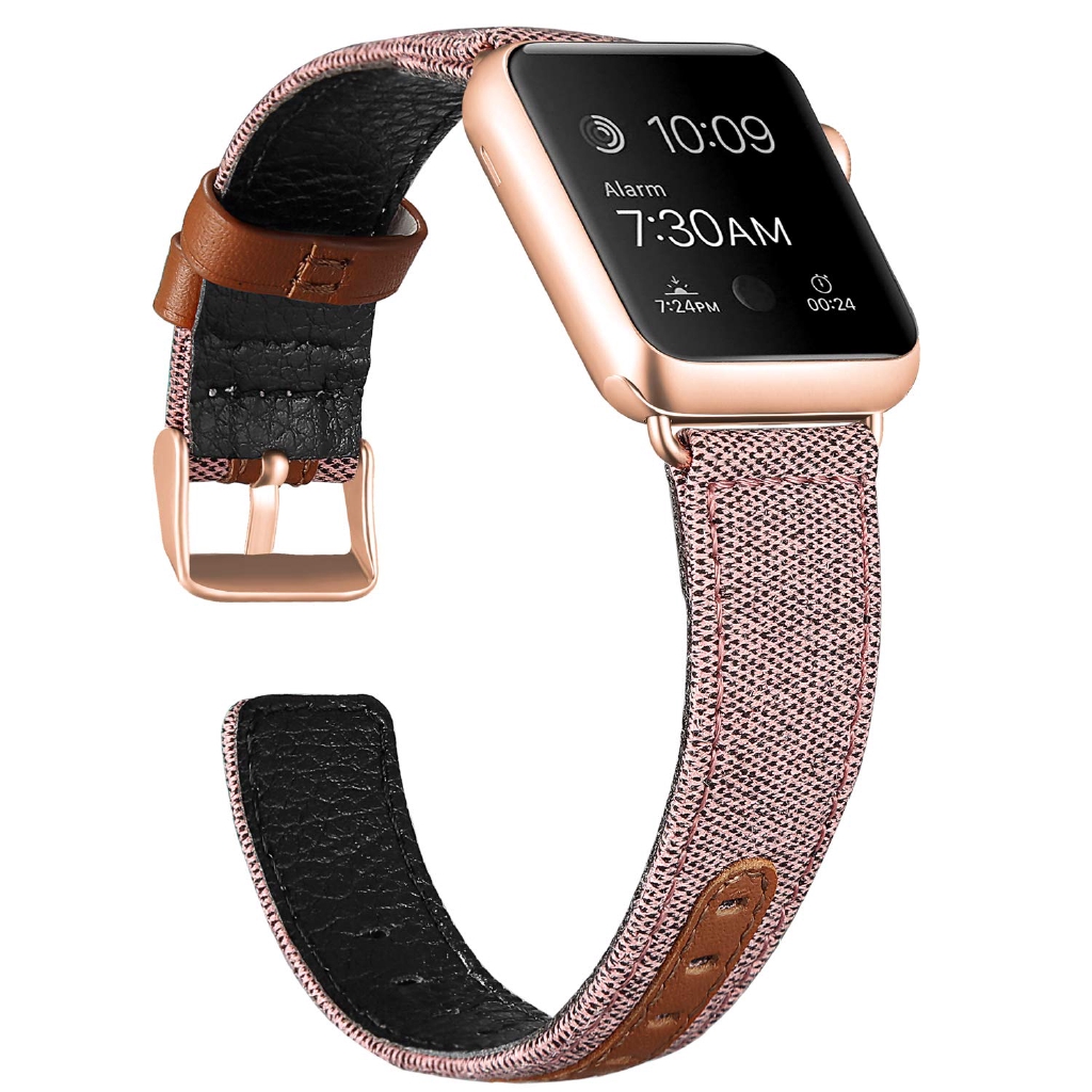 Dây đeo đồng hồ vải canvas nylon phối da cho Apple Watch Series 1 2 3 4 5 6 SE 38mm 40mm 42mm 44mm Series 7 41mm 45mm