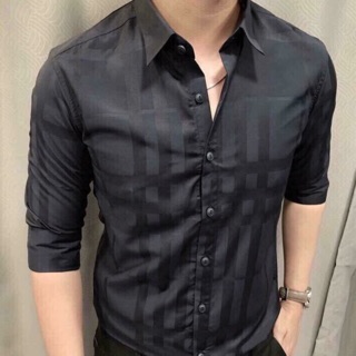 Áo sơ mi BBR vân nổi trắng đen