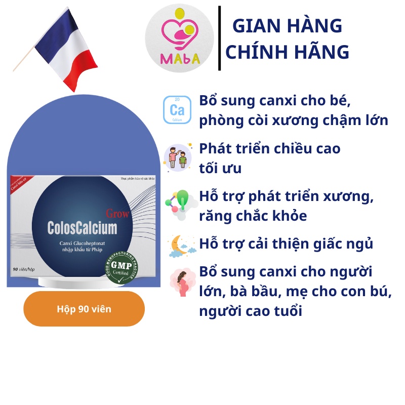 Canxi hữu cơ Zeambi Coloscalcium Grow 90 Viên - Canxi hữu cơ không táo bón - MABA