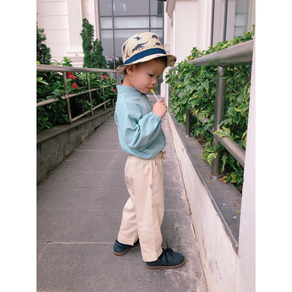 Bộ Bé Trai Mùa Hè Vải Lanh Linen Và Đũi Xước Nhật Thiết Kế Độc Đáo Màu Xanh Mint Bạc Hà [MS08] - Shine Kid