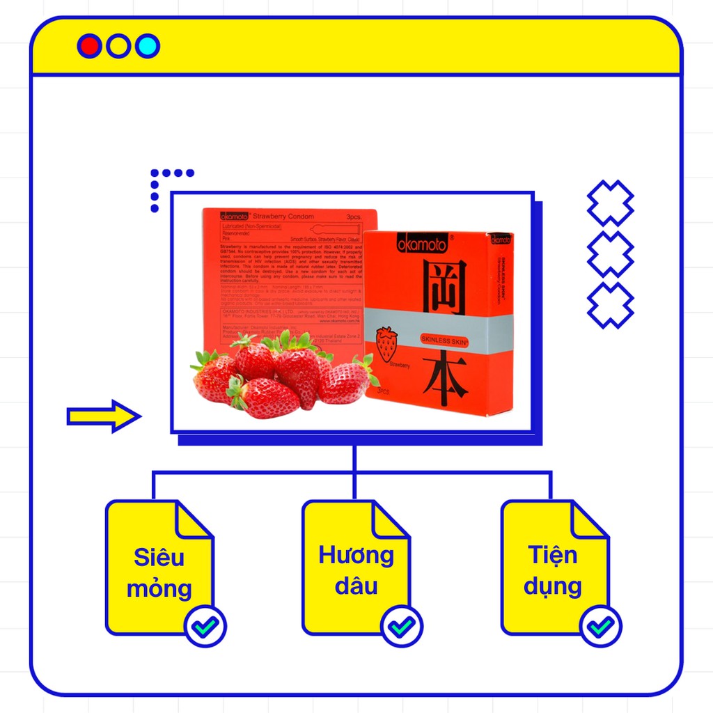 Bao cao su Okamoto Skinless Skin hương dâu chính hãng, không gây kích ứng, siêu mỏng, chân thật Mr.BB