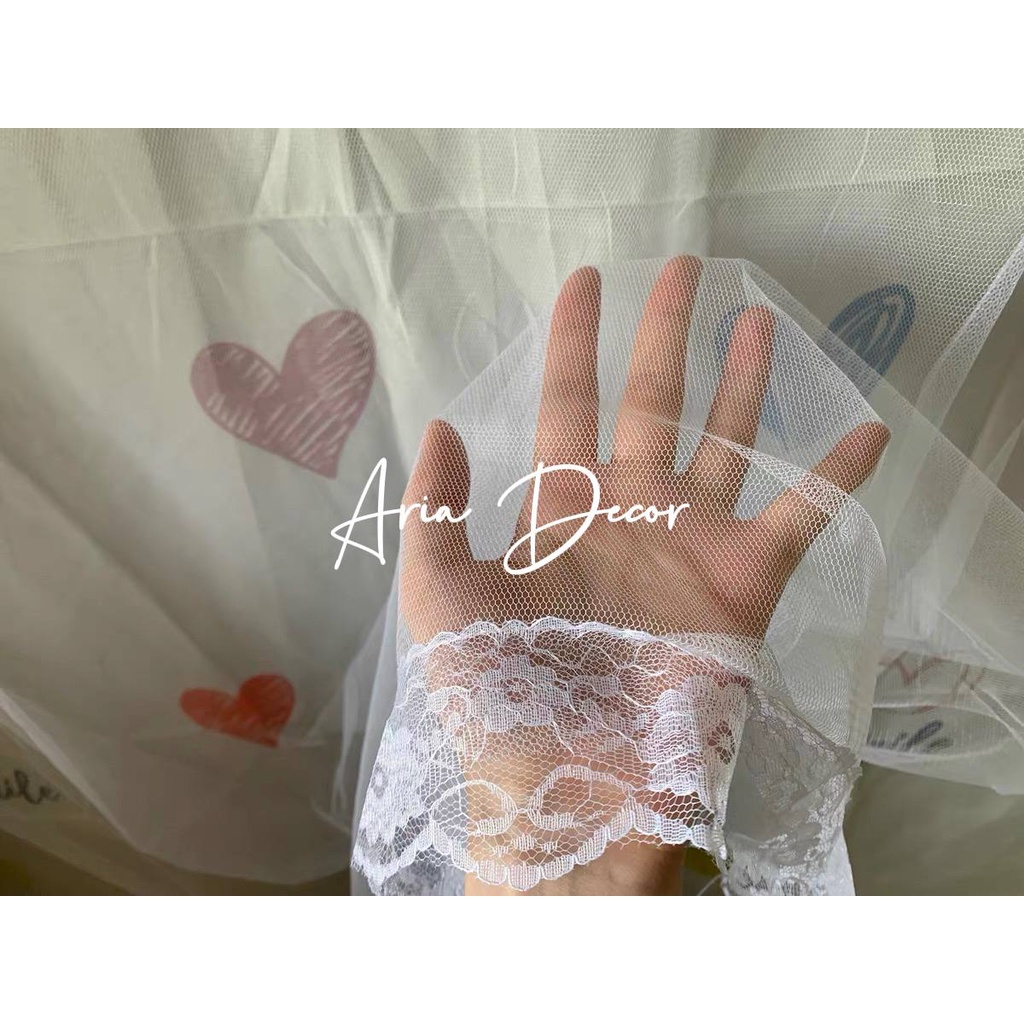 [Videothật+Quà Tặng] Rèm cửa dán tường Trắng trái tim ARIA DECOR tránh nắng không cản sáng decor góc sống ảo, phòng ngủ