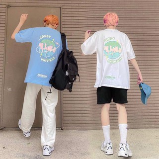 Áo thun tay lỡ freesize nữ SAM CLO - thun phông form rộng Unisex, mặc lớp, nhóm, cặp, in chữ 20 inch hình TRÁI ĐẤT CANDY