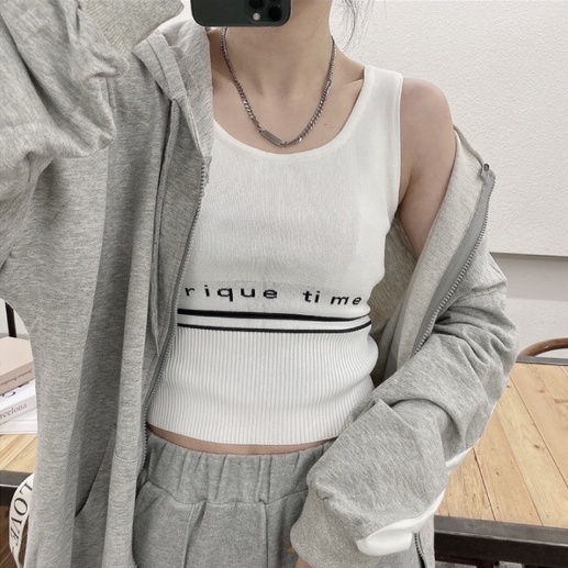 Áo sát nách dệt kim ZHELIHANGFEI họa tiết chữ cá tính trẻ trung thời trang