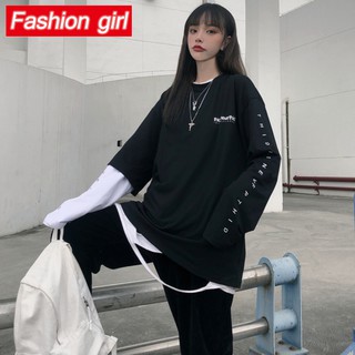 Áo Thun Tay Dài Giả Hai Lớp In Chữ Độc Đáo Phong Cách Hàn Quốc Thời Trang Trẻ Trung