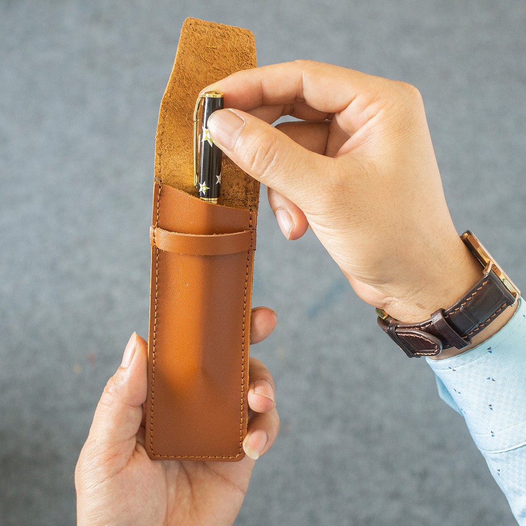 Bao bút khâu viền thủ công- da bò THẬT P103