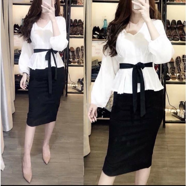 Áo cổ V thắt nơ MH