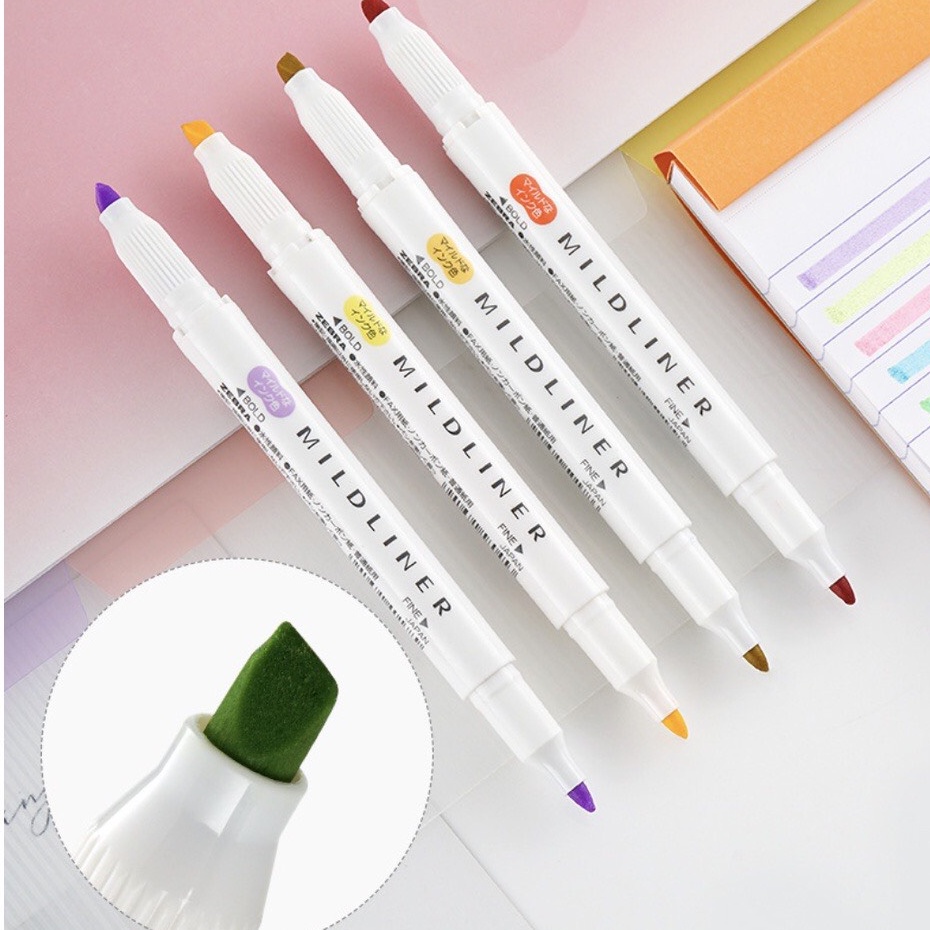 Bút highlight dạ quang ZEBRA MILDLINER 2 đầu màu pastel viết tiêu đề, bullet journal hàng chính hãng Nhật Bản