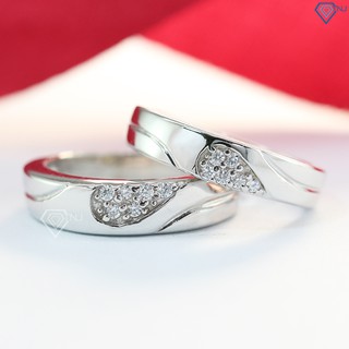 Nhẫn đôi bạc, nhẫn cặp bạc đẹp giá rẻ hình trái tim ghép đính đá tinh tế ND0019