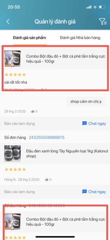 Bộ đôi bột cà phê+ bột đậu đỏ (100gr/bịch)