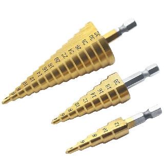 Bộ 3 mũi khoan tháp Titanium - với các bước khoan 4-12mm, 4-20mm, 4-32mm khoan sắt nhôm inox đồng...
