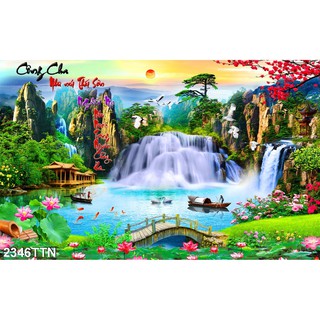 TRANH DÁN TƯỜNG 3D SƠN THUỶ HỮU TÌNH THÁC NƯỚC ĐẸP NHIỀU MẪU - TRANH NON NƯỚC HỮU TÌNH