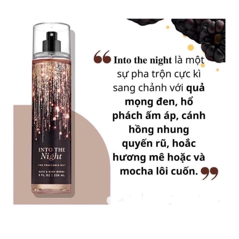 Xịt thơm toàn thân INTO THE NIGHT hãng Bath&Body Works 236ml - Wellstoreuk89