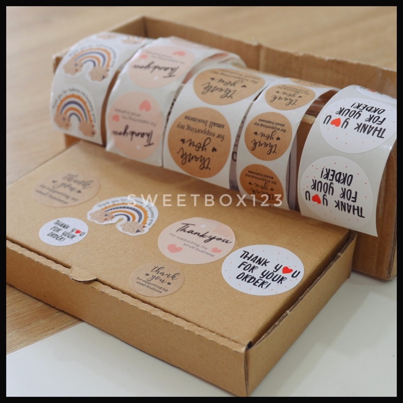 Nhãn Dán Cuộn Sticker 500 Tem Thank You - Nhãn Dán Cám Ơn Khách Hàng Kraft Và Các Mẫu Màu Sắc Dễ Thương
