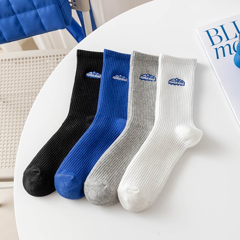 Vớ Cotton Cổ Vừa Thoáng Khí Khử Mùi Màu Đen Phong Cách Đường Phố Nhật Bản Cho Nam Nữ