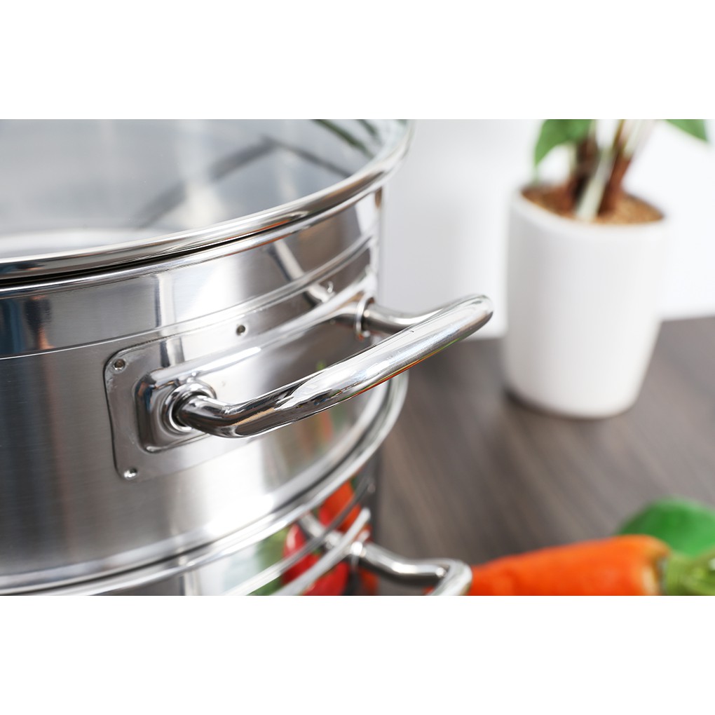 Nồi xửng hấp 32cm vung inox - Xửng hấp Inox cao cấp