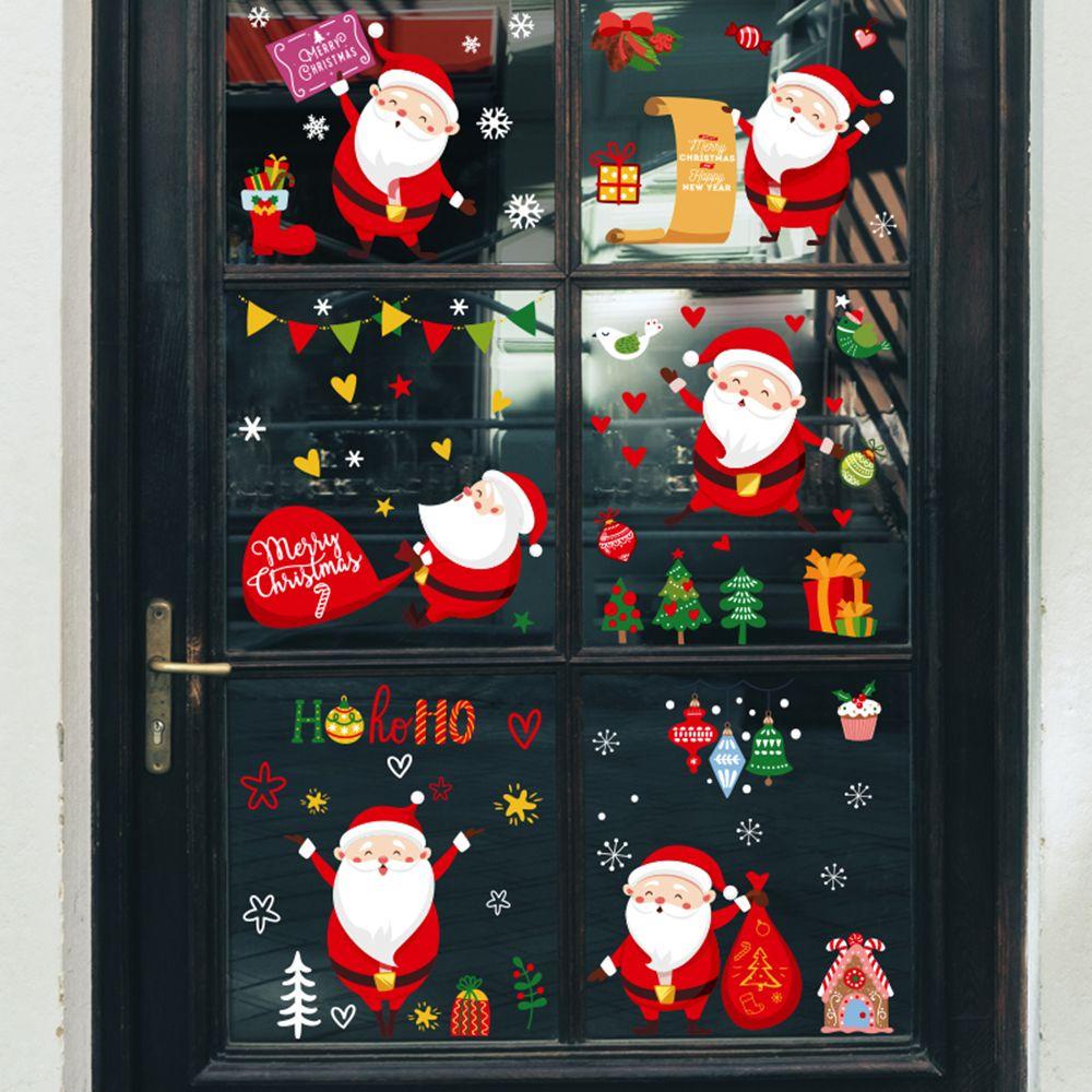 Bộ 9 Miếng Dán Tĩnh Điện Họa Tiết Ông Già Noel Tuần Lộc DIY Trang Trí Nhà Cửa